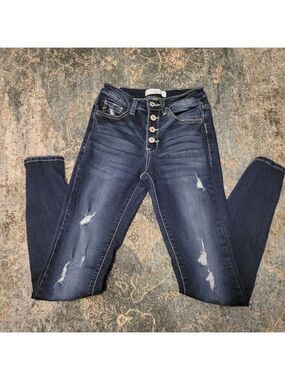 KanCan High Rise Distressed Dark Blue Jeans Size 1/24